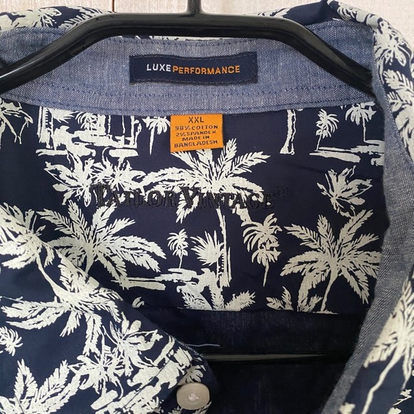 Tailor Vintage Luxe Performance Palm Tree Shirt Navy White XXL Airotec Stretch - Picture 2 of 9